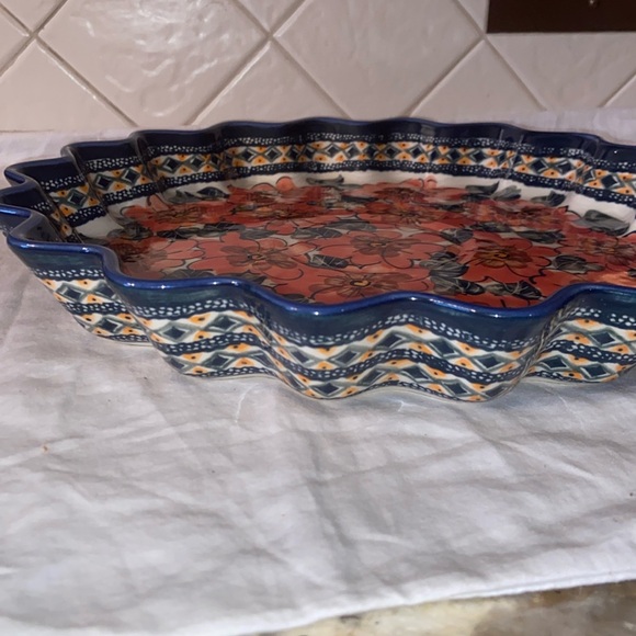 13” Unikat Polish Pottery Fluted Pie Plate handmade Doreta Furkas - Picture 11 of 11
